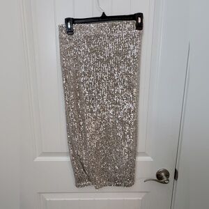 Rachel Zoe Glittering Silver Pencil Skirt XS